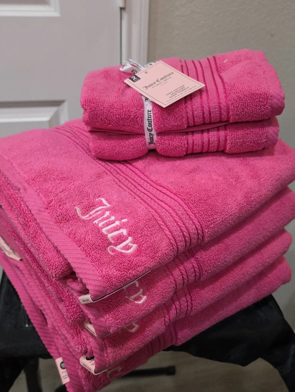 Juicy Couture Home Embrodried Logo Oversized Plush Bath & Hand Towel Set